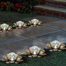 LEWIS&WAYNE Solar Garden Lights Outdoor, 3 Pcs Coppery Lotus Flower Pathway Lamps with Cool White Crackle Glass Globe Led Lights for Patio Pathway Yard Balcony Garden Decorations by CozyNest Decor