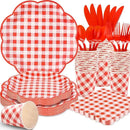 175 Pcs Red Gingham Plates and Napkins Party Supplies - Red and White Checkered Plates Sets Serve 25 Guests - Scalloped Gingham Paper Plate for Birthday Picnic BBQ Christmas Party Decorations by CozyNest Decor