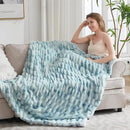 Ultra Soft Luxury Faux Fur Throw Blanket for Counch,Fuzzy Fluffy Plush Warm Cozy Elegant Wrinkled Blanket for Sofa Bedroom Living Room,（50"x60",Tie-dye Freshwater Blue） by CozyNest Decor