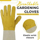 HANDLANDY Rose Pruning Gardening Gloves for Men Women, Thorn Proof Forearm Protection Leather Garden Gloves, Gardening Gifts for Gardeners (Yellow- goatskin, Large (Pack of 1)) by GreenHaven Gardens