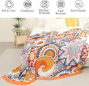 Snycler Boho Throw Blanket for Bed - 100% Cotton Ultra Soft Rustic Quilt Fall Blanket - Orange Floral Printed Farmhouse Decor Bed Blankets, 60"×80" All Season Rustic Throw for Sofa Couch Chair by CozyNest Decor