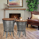 Rustee Rustic Storage Farmhouse Accent Side Table,Antique Galvanized Metal End Coffee Cocktail Table Box Bin with Round Wooden Lid Set of 2 (Galvanized),HC2009WT,One size by CozyNest Decor
