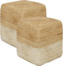 REDEARTH · Cube Pouf Ottoman - Braided Pouffe Accent Sitting Square Footrest for Living Room, Bedroom, Nursery, kidsroom, Patio, Gym; 100% Jute Set of 2 (14.5"x14.5"x16"; Natural Ivory) by CozyNest Decor