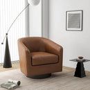 Swivel Barrel Accent Chair, Modern Round Faux Leather Arm Chair for Living Room, Bedroom, Comfy Club Reading Chairs for Adults(Faux Leather, Brown, Set of 4) by CozyNest Decor