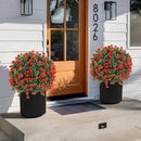 Artificial Red Rose Topiary Ball Tree 25" with Ground Spike, Set of 2 Artificial Boxwood Bushes for Faux Shrubs, Fake Evergreen Faux Plant for Indoor Outdoor Porch Garden -UV Resistant–Fade-Proof by GreenHaven Gardens