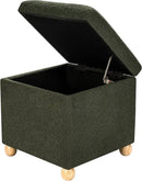 Adeco 17 Inch Soft Dark Green Cube Ottoman Storage, Teddy Velvet Chair Foot Stools, Upholstered Vanity Stool with Hinged Lid, Solid Round Wood Legs by CozyNest Decor