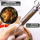 Professional Meat Injector Marinade Syringe Kit for Smoking & Grilling Turkey, Brisket & BBQ - Large 2 Oz Visible Stainless Steel Capacity - Never Leaks or Clogs + Safe Grill Cleaner & Flavor Brush by GreenHaven Gardens