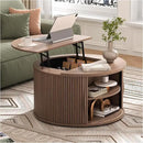 Round Coffee Table with Lifting Top,31.5”Mid Century Modern Lift Top Coffee Table with Hidden Compartment,Fluted Small Center Table for Living Room,Walnut by CozyNest Decor