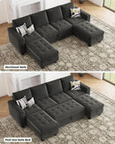 Belffin Modular Sectional Sleeper Sofa with Pull Out Bed Velvet Convertible U Shaped Sectional Sofa Couch with Storage Chaises for Living Room Grey by CozyNest Decor