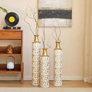Medhansh Metal Floor Vase, Tall Floor Vase with Gold Twig Pattern, Antique White Finish (Set of 3) by CozyNest Decor