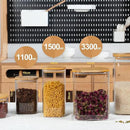 52oz Airtight Glass Square Storage Canister with Bamboo Lid Set of 3 (1550ml) Container Stackable Spice Jar, Kitchen Canister for Flour, Cookies, Cereal and Coffee beans (‎with Black Lable) by CozyNest Decor