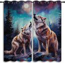 Wildlife Blackout Curtains for Boys Girl Bedroom Decor,Fantasy Starry Full Moon Wolf Howling Thermal Insulated Grommet Drapes Darkening Window Curtain for Living Room Home 55x63 inch by TinyTreasures Baby Boutique
