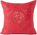 Eyes of India Embroidered Decorative Boho Throw Pillow Cover with Mirrors, Handmade Bohemian Accent Cushion Case for Sofa Couch Bedroom Living Room (Red, 16" x 16") by CozyNest Decor