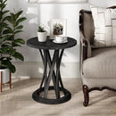 Round Farmhouse End Table with Crisscross Pedestal Base, Distressed Finish Side Table Rustic Accent Table for Living Room, Pine Wood, Black by CozyNest Decor