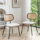 Rattan Dining Chairs Set of 2, Mid Century Modern Dining Chairs with Cane Back for Kitchen Dining Room, 19 Inch Fabric Beige by CozyNest Decor