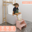 AMBIRD Wooden Step Stool, Two Step Stools Toddler 300 lbs Capacity with Safety Non-Slip Pads and Handles, Bamboo Step Stool for Bathroom, Kitchen Dual Height Step Stools for Kids (Pink) by TinyTreasures Baby Boutique