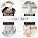 Country Kitchen Non Stick Silicone Utensil Set with Rounded Wood Handles for Cooking and Baking, 38 Piece Set, Mint by CozyNest Decor
