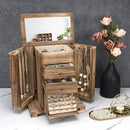 Jewelry Box for Women, Rustic Wooden Jewelry Boxes & Organizers with Mirror, 4 Layer Jewelry Organizer Box Display for Rings Earrings Necklaces Bracelets (Rustic Brown) by TinyTreasures Baby Boutique