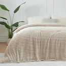 NEWCOSPLAY Super Soft Throw Blanket Linen Premium Silky Flannel Fleece 3D Ribbed Jacquard Lightweight Bed Blanket All Season Use (Linen Ribbed, Throw(50"x60")) by CozyNest Decor