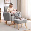 Rocking Chair with Ottoman, Upholstered Nursing Glider Rocker with High Backrest and Side Pocket, Comfy Reading Chair with Solid Wood Legs for Nursery/Living Room/Bedroom Light Grey by TinyTreasures Baby Boutique