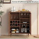 Mid Century Bar Cabinet with Wine Racks, Modern Liquor Cabinet with Slatted Doors for Dining Room, Living Room (Walnut Color) by CozyNest Decor