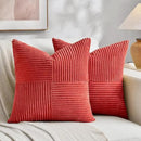 Fancy Homi 2 Packs Red Big Decorative Throw Pillow Covers 24x24 Inch for Couch Bed Sofa, Holiday Christmas Home Decor Gift, Soft Corss Corduroy Patchwork Accent Square Cushion Case 60x60 cm by CozyNest Decor