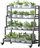 YIZAJIA Plant Stand Indoor 4 Tier Metal Outdoor Tiered Stands Shelf With wheel for Multiple Plants Potted Ladder Plant Holder Table Plant Pot Stand for Window Garden Balcony Living Room (4 Tier-Black) by GreenHaven Gardens