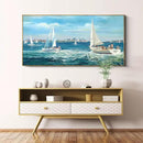 XLSJERST Large Blue Canvas Wall Art Seascape Painting - Landscape Picture Textured Navy Modern Sailboat Ocean Artwork Framed for Living Room Bedroom Bathroom Home Office Wall Decor Large Size 29"x58" by CozyNest Decor