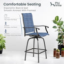 PHI VILLA 3 Piece Outdoor Bar Set, High Top Patio Bistro Table and Bar Chairs with Blue Textilene Fabric & Rustproof Metal Frame for Backyard, Balcony, Garden & Poolside by CozyNest Decor
