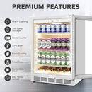 Beverage Refrigerator 24 Inch Drink Fridge, Beer Fridge, 150 Cans Beverage Cooler, Under Counter Refrigerator, Drink Cooler Undercounter Outdoor Refrigerators, Single Glass Door Bar Fridge