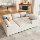Nolany Modular Sectional Couch with Storage Ottoman, Corduroy Sleeper Sectional Sofa with Chaise, Sectional Couches for Living Room, Beige by CozyNest Decor