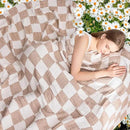 EMME Checkered Cotton Blanket Queen Size for Bed Soft Large Muslin Bed Blankets 80"x90" Lightweight Breathable Cooling All Season Gauze, Light Tan by CozyNest Decor
