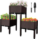 MAYOLIAH Raised Garden Bed with Drainage Elevated Planter Box Plastic Raised Beds for Gardening Vegetables Herb Flowers, Perfect for Indoor Outdoor Planting, 3 Boxes Brown by GreenHaven Gardens