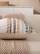 Boho Chenille Tufted Couch Throw Pillow Covers 18x18 Inch Set of 2 Farmhouse Striped Decorative Pillow Covers Accent Neutral Pillowcase Caramel Brown Blue Cushion Cover for Livingroom Sofa Bed by CozyNest Decor