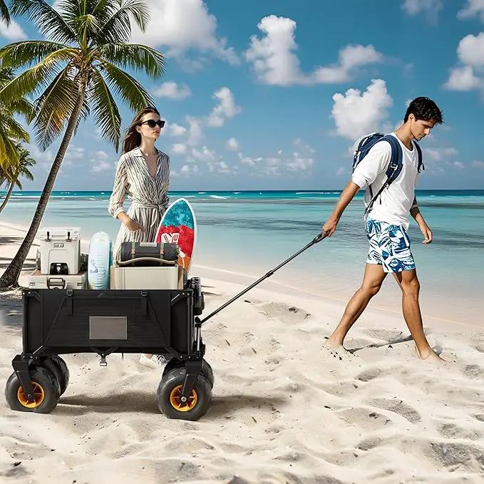 DXZ Beach Wagon Cart with Big Wheels for Sand – Folding Collapsible Wagon, Heavy Duty Wagons Carts Foldable for Beach, Camping, Outdoor Gear, Easy Setup Black Yellow, photo 8 of 8