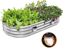 Land Guard Galvanized Raised Garden Beds Outdoor with 2 Magnetic Solar-Powered Lights(Grey), Metal Planter Raised Beds, 4×2×1Ft Metal Raised Garden Beds for Gardening, Vegetables, Flowers by GreenHaven Gardens