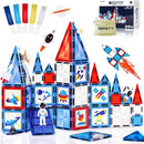 Magnetic Tiles - 58 Pcs Space Magnets Building Blocks Set - Sensory Travel Toys for Toddler - STEM Construction Playboards Stacking Toy - DIY Window Art - Birthday Gifts for Boy, Girl, Kids Ages 3-12 by TinyTreasures Baby Boutique
