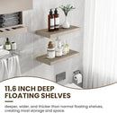 24 Inch Floating Shelves, 11.6 Inch Deep Floating Shelves for Wall, Floating Shelf with Invisible Brackets, Deep Shelves for Bathroom, Bedroom, Living Room, 2 Pack, Vintage Gray Oak by CozyNest Decor