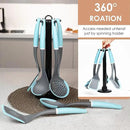 Kitchen Cooking Utensils Set, Non-Stick Spatula Set with Rotating Stand, 6 PCS Silicone Utensils Set for Cooking, 400°F Heat Resistant, Kitchen Gadgets with Nylon Handle & Stable Holder, Grey Blue by CozyNest Decor