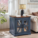 24" End Table with Charging Station, Farmhouse Night Stand with Glass Barn Door, White Nightstands with Adjustable Storage Shelf, Large Wood Square Bed Side Table for Living Room,Bedroom by CozyNest Decor