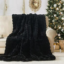 Lotus Karen Faux Fur Throw Blanket Black - Big Bubble Rabbit Fluff Blanket for Couch, Small Fluffy Fuzzy Cozy Blanket, Thick Furry Plush Shaggy Blankets, 50x60 Inches by CozyNest Decor