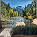 AMM Nature Forest Mountain Tapestry Green Pine Tree Tapestry for Bedroom Aesthetic Flowing River Landscape Tapestries Wall Hanging Bird Decor for Living Room Classroom Dorm Office by CozyNest Decor