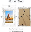 4x6 Picture Frame Set of 4, 4 x 6 Wood Photo Frames with Mat for 3.5x5, Rustic Natural Wooden Frame with Real Glass Cover for Wall and Tabletop Display,Distressed White by CozyNest Decor