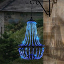 Hanging Solar Chandelier Outdoor, 30 Blue Lights Acrylic Clear Beaded Chandelier with S Hooks Modern Lantern for Garden Yard Patio Gazebo Decorations, 28”H by CozyNest Decor