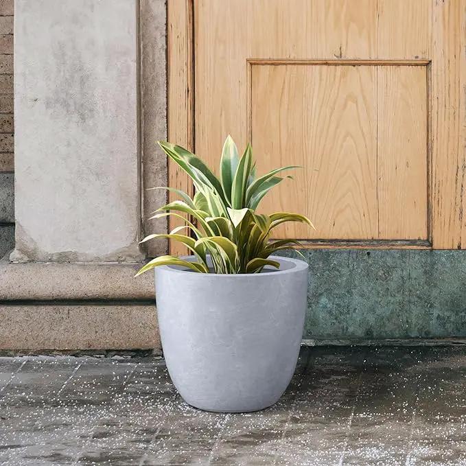 Kante 14 Inch Dia Round Concrete Planter, Indoor Outdoor Large Plant Pot with Drainage Hole and Rubber Plug for Home Patio Garden, Slate Gray, photo 3 of 8