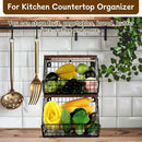 CYEAH 2 Pcs Stackable Fruit Basket for Kitchen, Hanging Wall Fruit Basket with Wood Lid, Space Saving Wall Mounted Mesh Metal Wire Baskets, Kitchen Counter Organizer for Snack, Onion, Potato Storage by CozyNest Decor