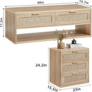 LEYAOYAO Boho Rattan Coffee Table and End Table Sets, 48" Wide Center Tables & 23" Night Stand with 3 Drawers, Natural Wood Coffee Table for Living Room 3 Piece Set by CozyNest Decor