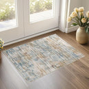 2x3 Entryway Area Rugs: Washable Neutral Abstract Small Rug Door Mat Non-Slip Soft Low Pile Indoor Carpe for Entrance Kitchen Front Door Bathroom Entry Kids Room - Blue Brown by TinyTreasures Baby Boutique