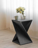 Modern Hand Made One-of-a-Kind Carved Mango Wood End Table, Farmhouse Side Table,Farmhouse End Table,Living Room,Bedroom, Accent Table, Contemporary Architectural Designed Black,Assembled by CozyNest Decor
