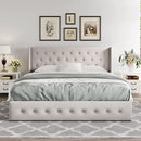 Allewie Queen Size Lift Up Storage Bed, Button Tufted Headboard with Wingback, Hydraulic Support, No Box Spring Needed, Light Beige by CozyNest Decor